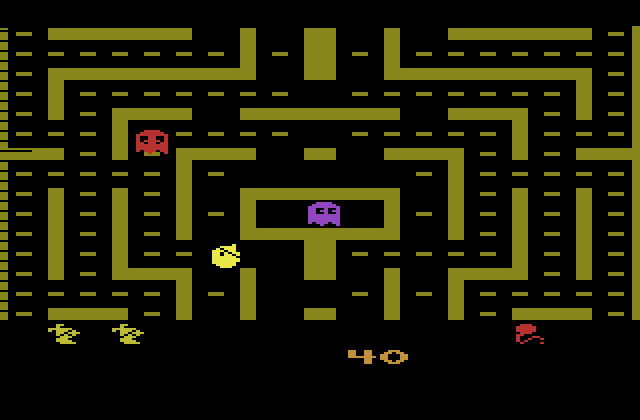 Jr. Pac-Man Atari 2600 Screenshot: In the Atari 2600 version the screen scrolls vertically, but not horizontally.