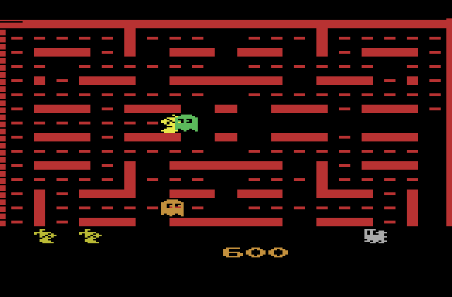 Jr. Pac-Man Atari 2600 Screenshot: The green ghost got me!
