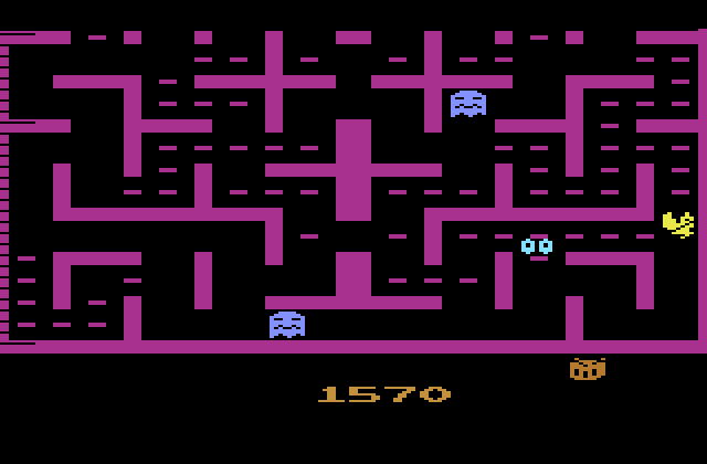 Jr. Pac-Man Atari 2600 Screenshot: When the ghosts flash a lighter color it means they're about to change back to normal...