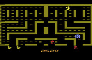 Jr. Pac-Man for Atari 2600 - The red balloon turns dots into a larger size; worth more points, but slows down Pac-Mans movement.