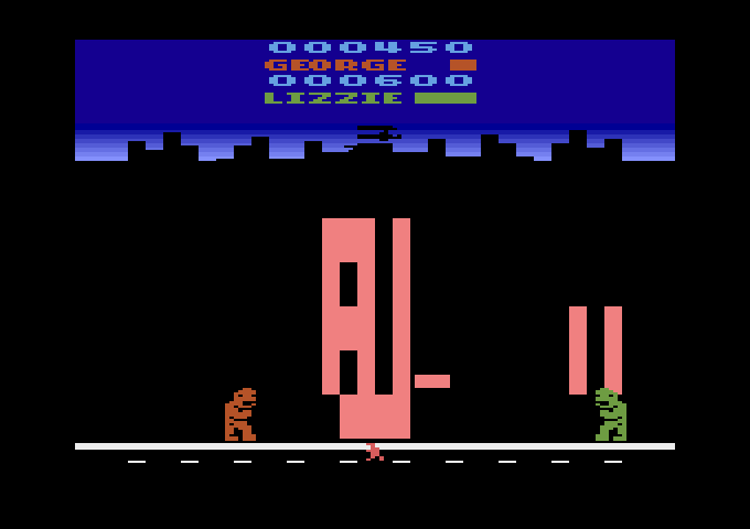 Rampage Atari 2600 Screenshot: Buildings almost destroyed...