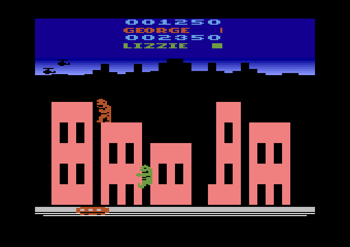 Rampage Atari 2600 Screenshot: Punch the trolley for bonus points!