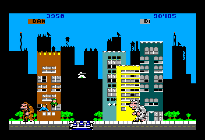 Rampage TRS-80 Color Computer Screenshot: The next city to trash...