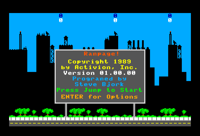 Rampage TRS-80 Color Computer Screenshot: Title screen.