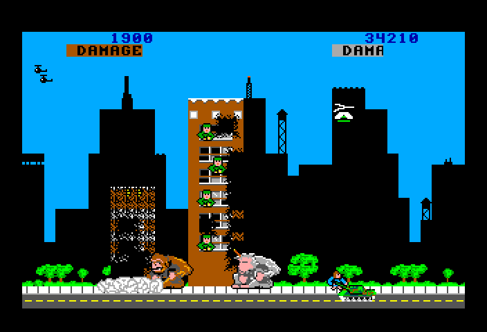 Rampage TRS-80 Color Computer Screenshot: A building crumbles...