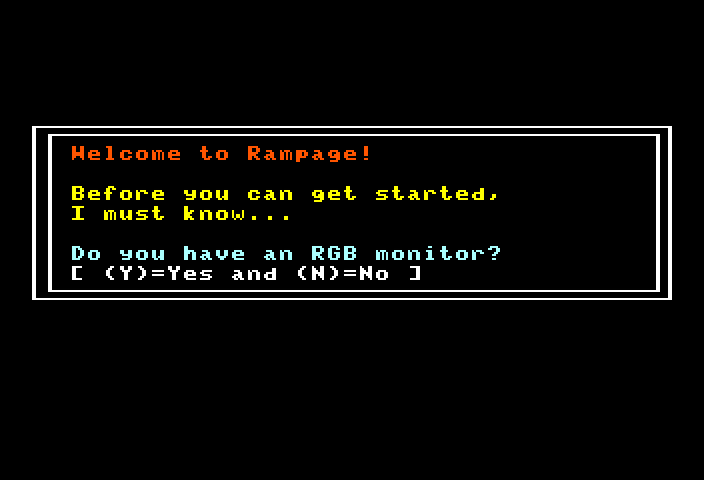 Rampage TRS-80 Color Computer Screenshot: Select monitor type.