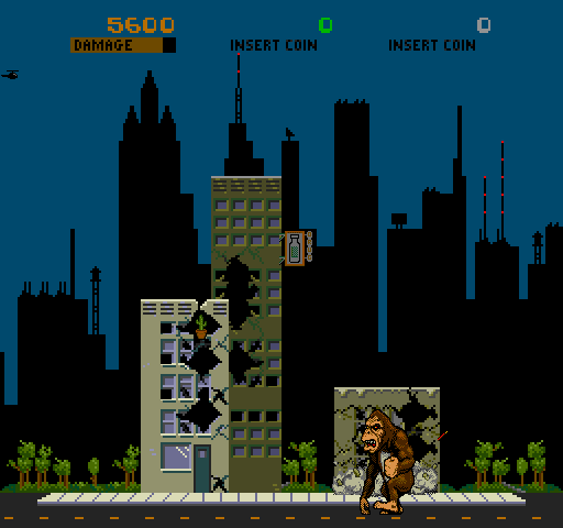 Rampage Arcade Screenshot: Round 1; smashing buildings!