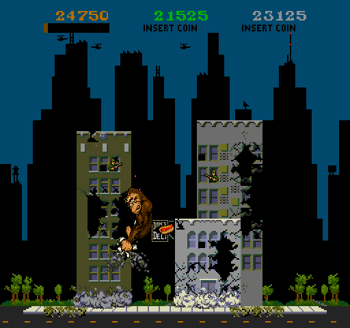 Rampage Arcade Screenshot: Some buildings crumble...