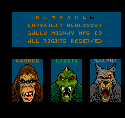 Rampage Arcade Screenshot: Introducing the characters...