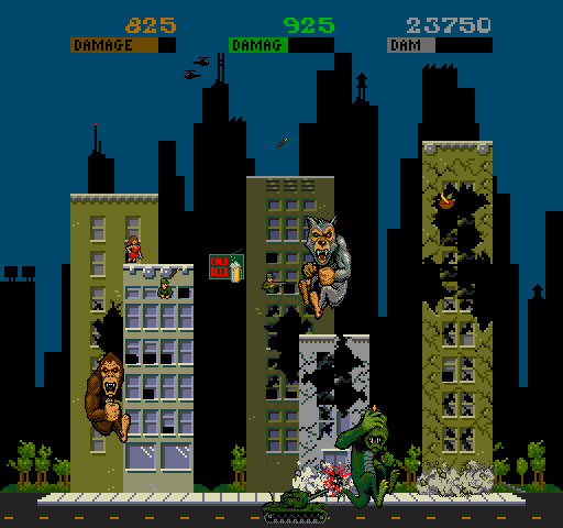 Rampage Arcade Screenshot: Tanks cause large amounts of damage, be careful!