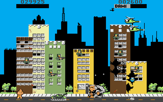 Rampage Amiga Screenshot: Another tank appears...