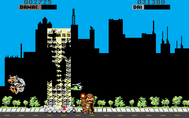 Rampage Amiga Screenshot: The final building crumbles, get ready for the next city!