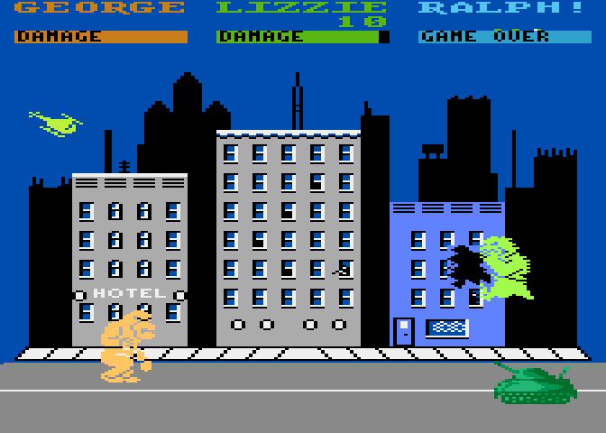 Rampage Atari 8-bit Screenshot: Game start.
