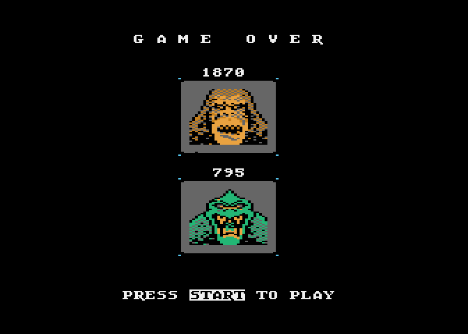 Rampage Atari 8-bit Screenshot: Game over.
