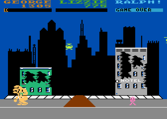 Rampage Atari 8-bit Screenshot: Game over for Lizzie...