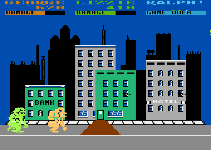 Rampage Atari 8-bit Screenshot: A brand new city to trash...