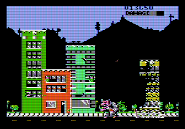 Rampage Apple II Screenshot: There goes another building!