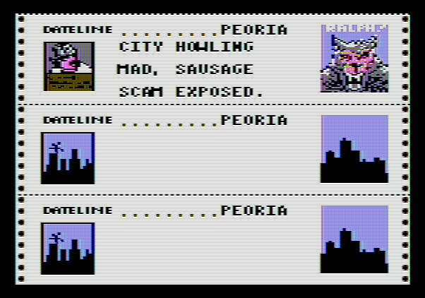 Rampage Apple II Screenshot: City howling mad, sausage scam exposed!