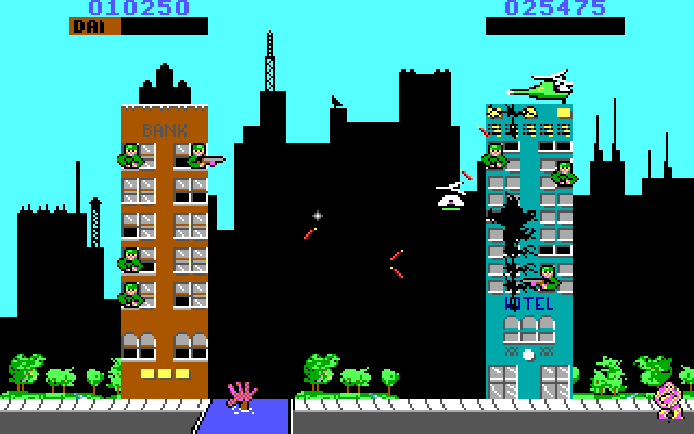 Rampage IBM PC/Compatibles Screenshot: Your character turns back into a human when you run out of energy.