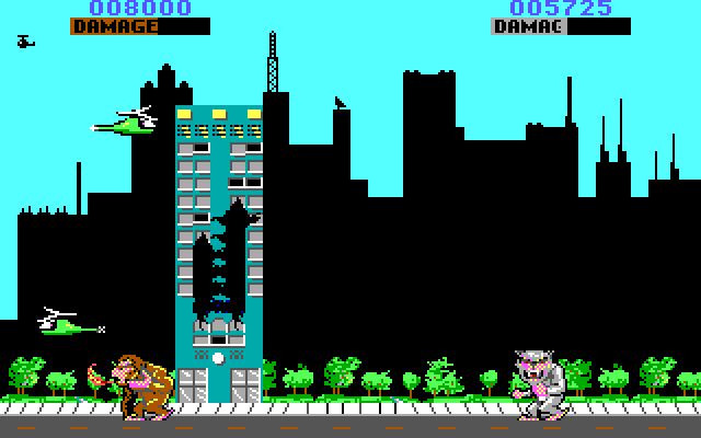 Rampage IBM PC/Compatibles Screenshot: Just one building left...