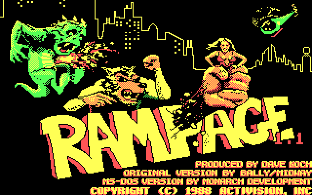 Rampage IBM PC/Compatibles Screenshot: Title screen.