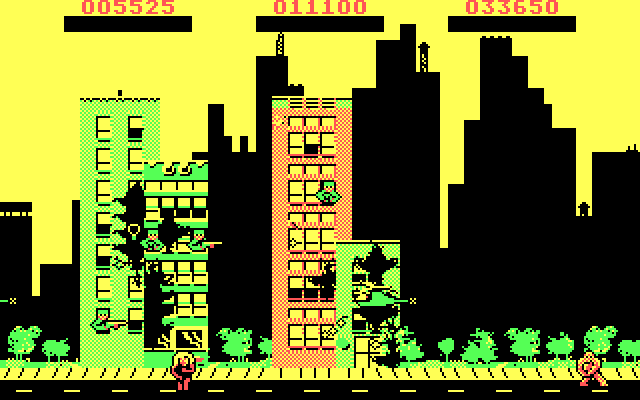 Rampage IBM PC/Compatibles Screenshot: Your character turns human when the game is over.