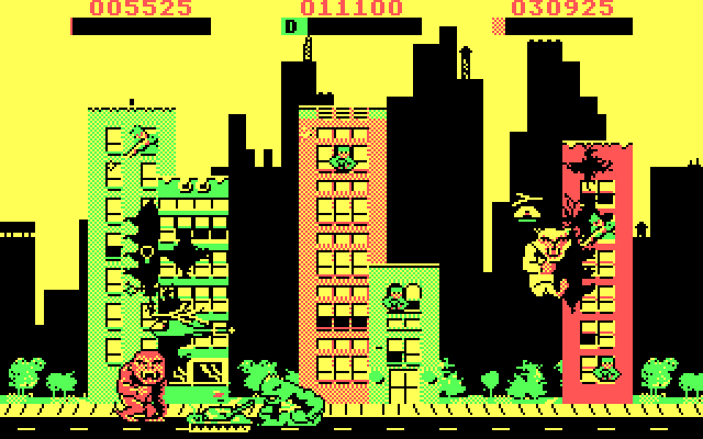 Rampage IBM PC/Compatibles Screenshot: The tank can do a lot of damage.