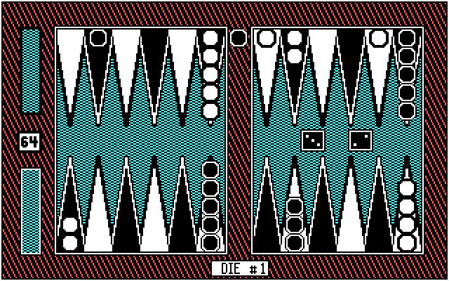 Backgammon Version 5.0 IBM PC/Compatibles Screenshot: Moving pieces around the board.