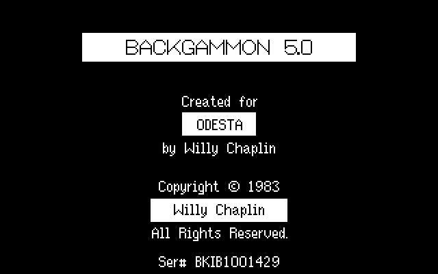 Backgammon Version 5.0 IBM PC/Compatibles Screenshot: Title screen.
