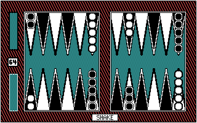 Backgammon Version 5.0 IBM PC/Compatibles Screenshot: The game board; ready to roll the dice?