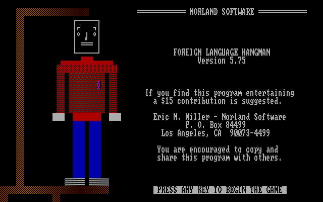 Foreign Language Hangman IBM PC/Compatibles Screenshot: Title screen.