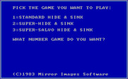 Hide & Sink for IBM PC/Compatibles - The main menu.