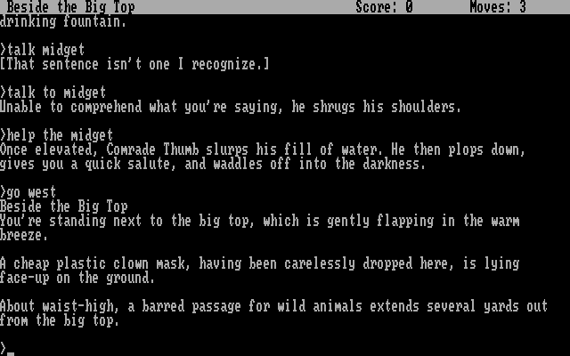 Ballyhoo IBM PC/Compatibles Screenshot: Wandering around; the midget here needed some help.