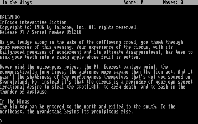 Ballyhoo IBM PC/Compatibles Screenshot: Title and introduction.