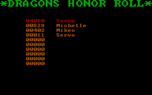 Dragons: A Challenge in Chivalry IBM PC/Compatibles Screenshot: The Dragons honor roll...