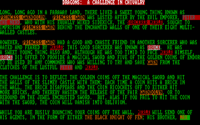 Dragons: A Challenge in Chivalry IBM PC/Compatibles Screenshot: You can optionally view the game instructions first.