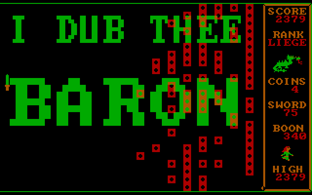 Dragons: A Challenge in Chivalry IBM PC/Compatibles Screenshot: I have made it to the level of Baron...