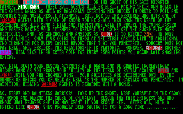 Dragons: A Challenge in Chivalry IBM PC/Compatibles Screenshot: The end of the game instructions...