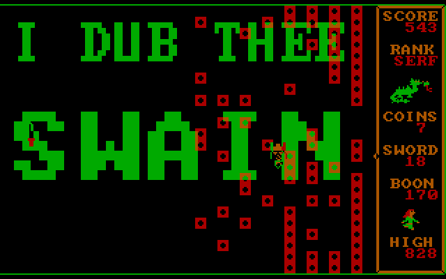 Dragons: A Challenge in Chivalry IBM PC/Compatibles Screenshot: I dub thee swain! Increasing in rank again...
