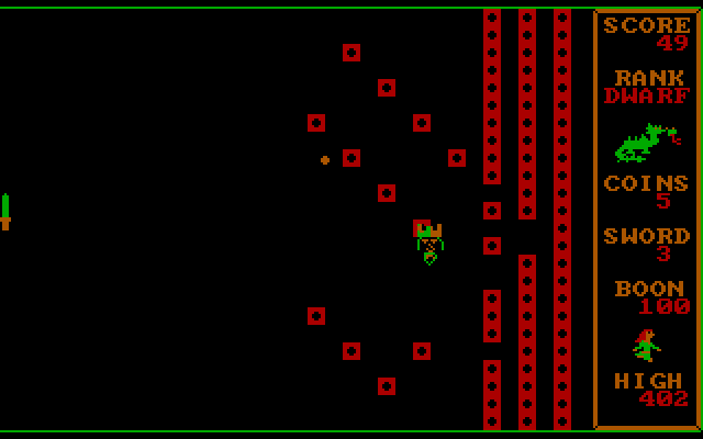Dragons: A Challenge in Chivalry IBM PC/Compatibles Screenshot: The various opponents add additional bricks until you hit them with a coin.