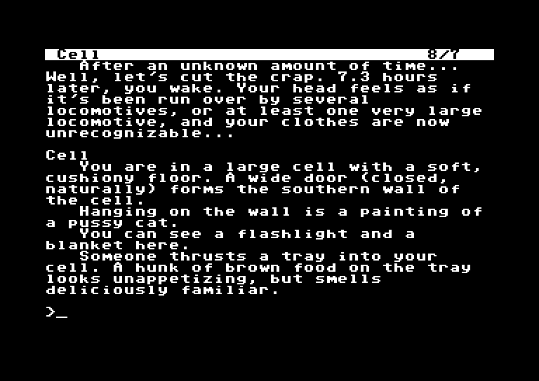 Leather Goddesses of Phobos Commodore 64 Screenshot: Somehow, I'm now in a cell...