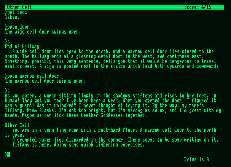 Leather Goddesses of Phobos Amstrad PCW Screenshot: Exploring my new surroundings...