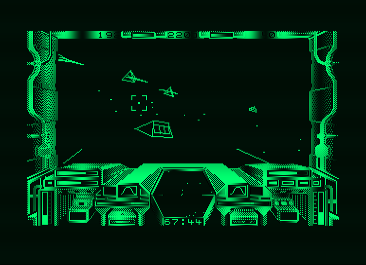 Starglider Amstrad PCW Screenshot: Targets abound! Be careful, don't get shot here...
