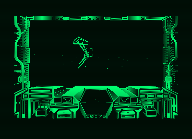 Starglider Amstrad PCW Screenshot: Targeting a walking opponent...