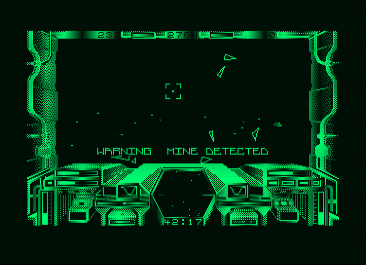Starglider Amstrad PCW Screenshot: Warning, mine detected!