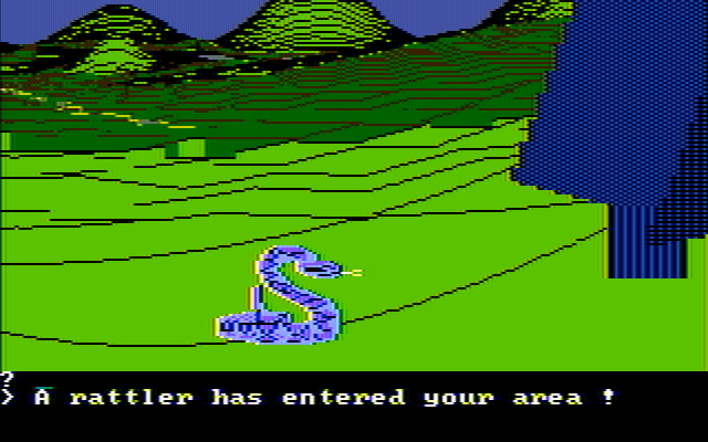 Wilderness: A Survival Adventure IBM PC/Compatibles Screenshot: And now a rattler! What should I do?
