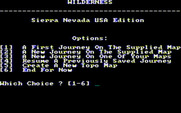 Wilderness: A Survival Adventure for IBM PC/Compatibles - Title screen and main menu.