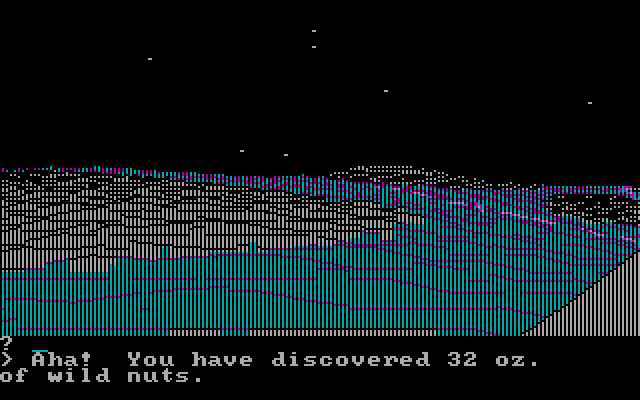 Wilderness: A Survival Adventure IBM PC/Compatibles Screenshot: Traveling at night, but I found some food!