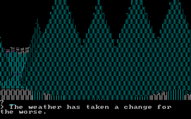 Wilderness: A Survival Adventure IBM PC/Compatibles Screenshot: It's starting to rain...
