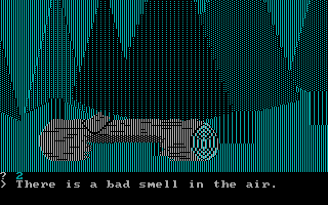 Wilderness: A Survival Adventure IBM PC/Compatibles Screenshot: I located a natural shelter, and yet there is a bad smell in the air...